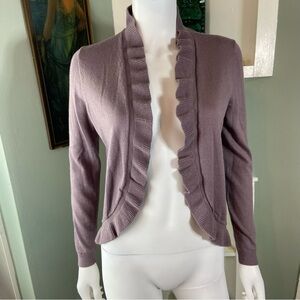 Women's Loft XSmall soft merino wool blend Ruffled Cardigan Sweater XS purple